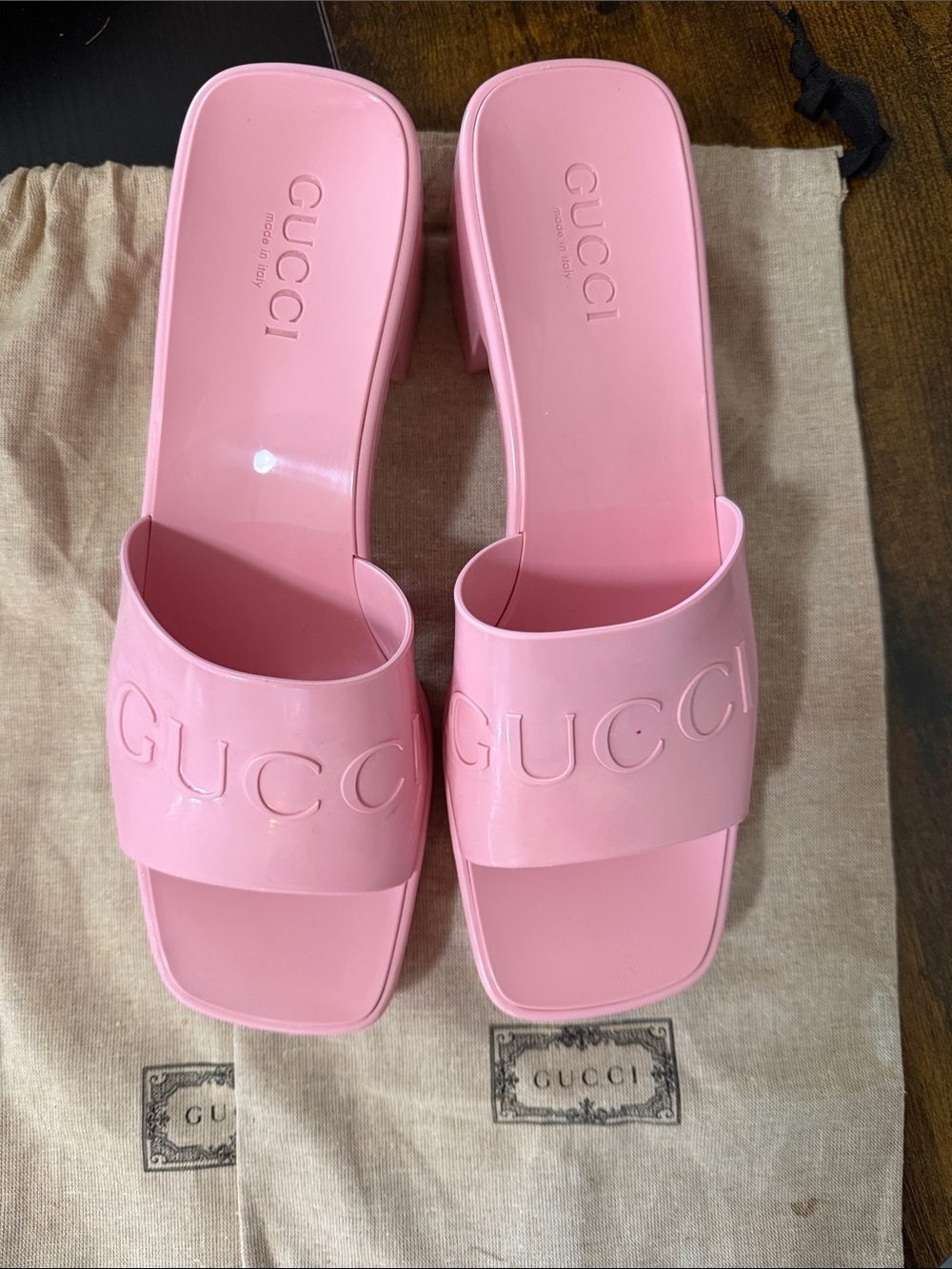 Gucci Pink Jelly Slides Mules